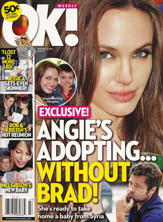Illustration for article titled This Week In Tabloids: Angelina's Adoption & Drug Rumors; Tom Talks To Ashtrays